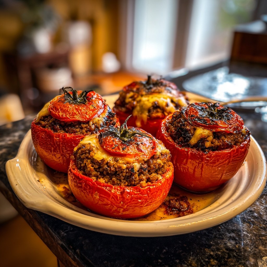 Ground Beef And Rice Stuffed Tomatoes