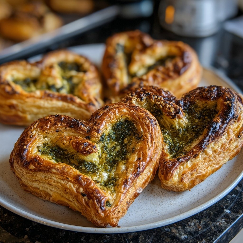 Puff Pastry Hearts with Pesto
