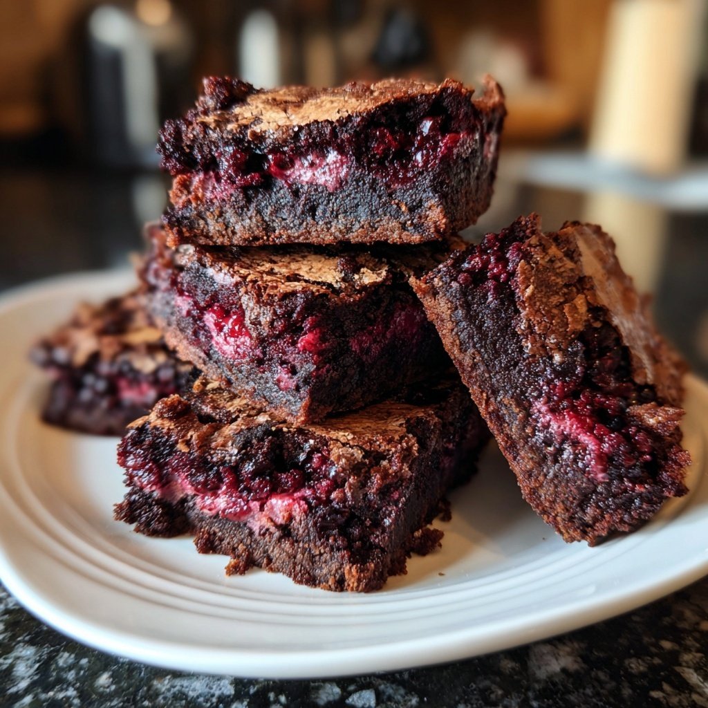 Cottage Cheese Brownies with Blackberry Swirl