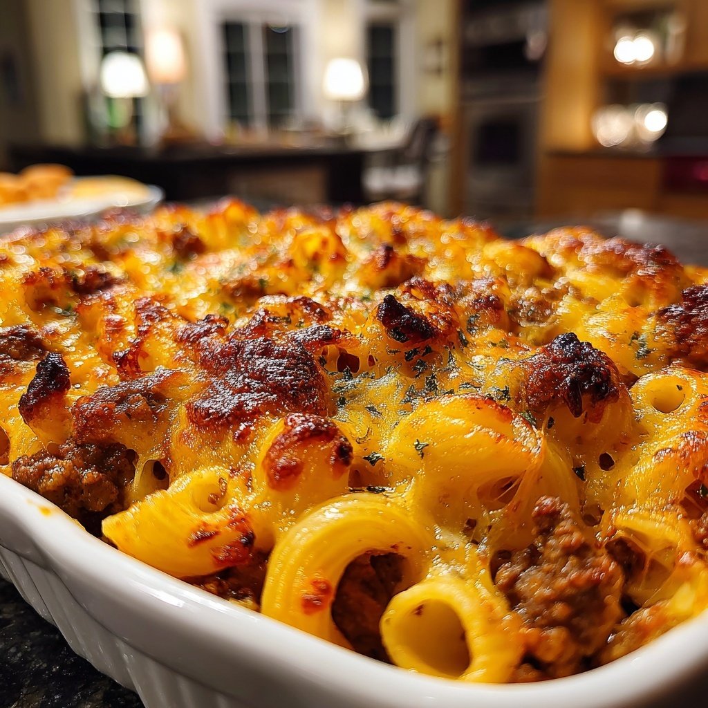Ground Beef And Cheddar Pasta Bake